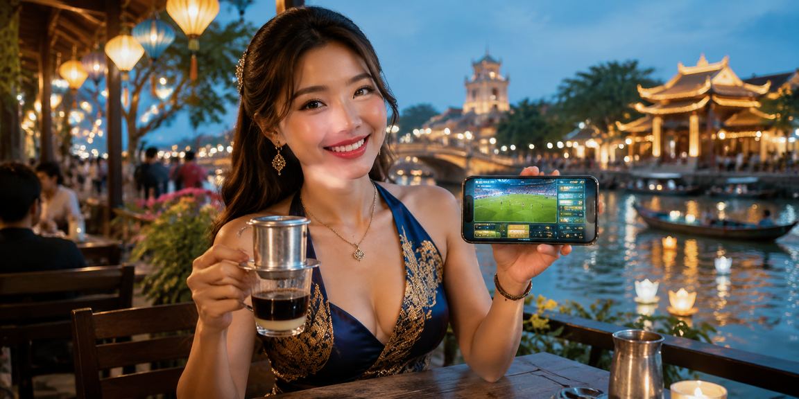 Người dùng tại Huế chơi casino trên điện thoại trong quán cà phê